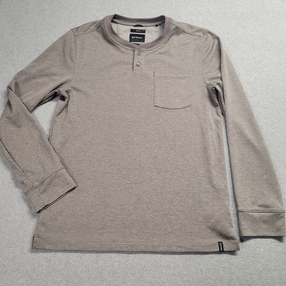 PrAna Mens Greyston Sol Defender Henley Pullover  UPF 30+ Size Medium‎ Gray Slim